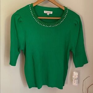 Nanette Lepore Emerald Ribbed Jewel-Trim Sweater